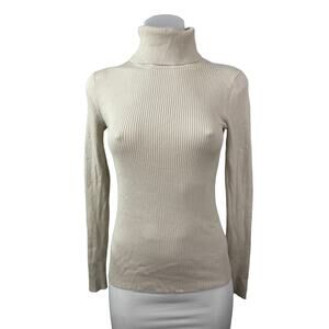 Aritzia Babaton Beige Ribbed Knit Turtleneck Long Sleeve Sweater Top Size XS